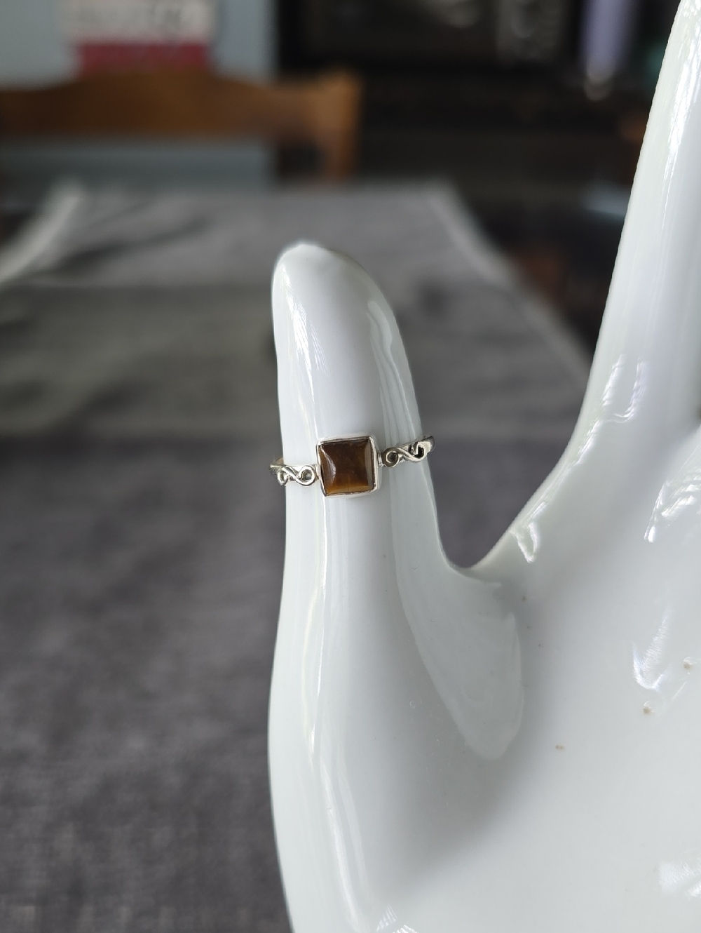 925~Sterling Silver Ring~Tiger's Eye Stone~Sz 8